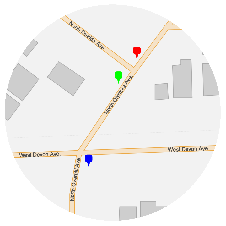 Map of closest green, blue, and red bears